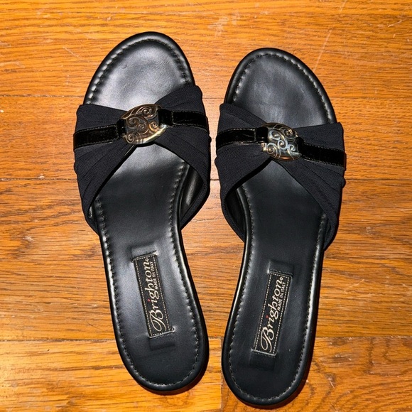 Brighton Lexi sandal sterling silver stripe kitten wedge heel slide flip flop - Picture 1 of 2
